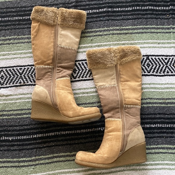 Vintage y2k lower east side patchwork calf high tan boots - Picture 2 of 7